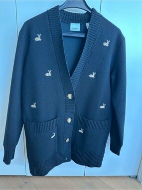 Burberry Riccardo Tisci Deer Embroidered Cardigan XS Black Wool